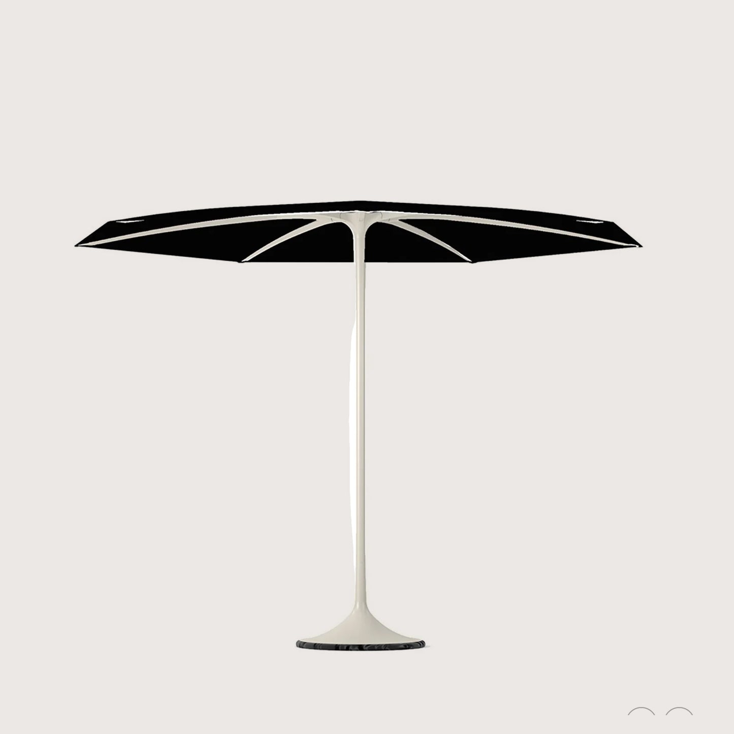 Modern black and white PALMA Parasol with sleek design on elegant stand, perfect for outdoor spaces and stylish shade solutions.