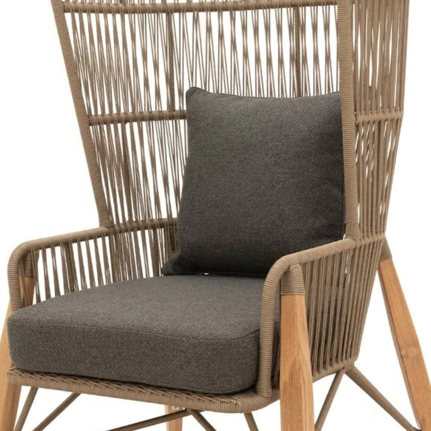 Modern Pimlico Club highback chair with wooden legs and dark cushion, perfect for stylish interiors.